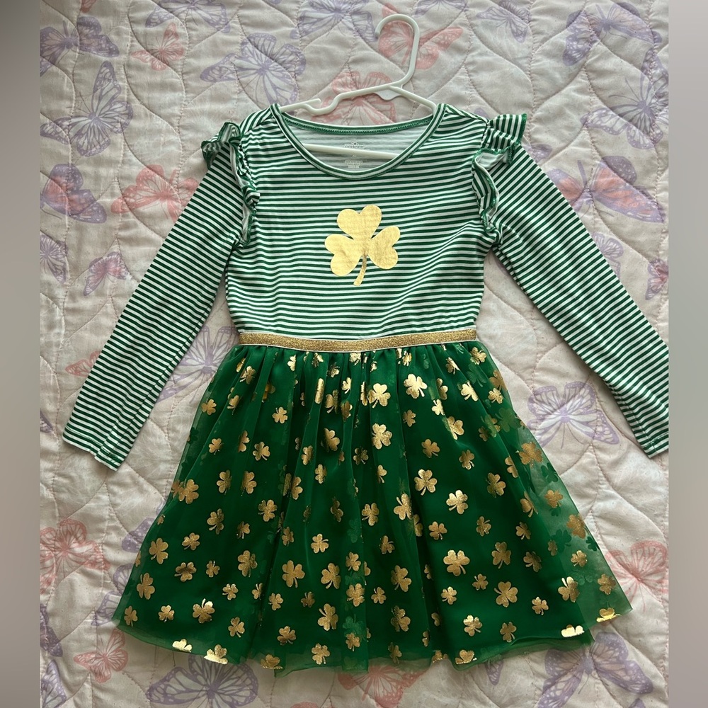 Green Striped Dress with Gold Shamrocks